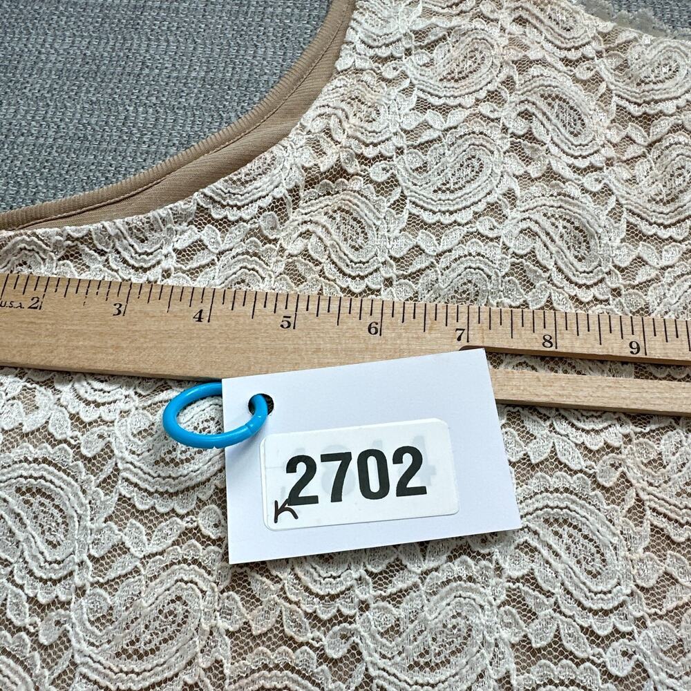 Kathleen Kirkwood Tank Top Shirt Womens 2X Y2K Fairy Lace Overlay Cream Stretch - Picture 8 of 8